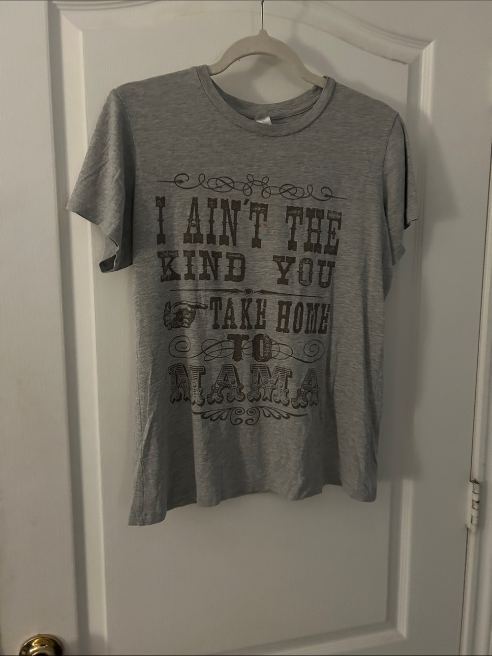 Graphic Short Sleeve Tee - Gray "I Ain't The Kind You Take Home To Mama"
